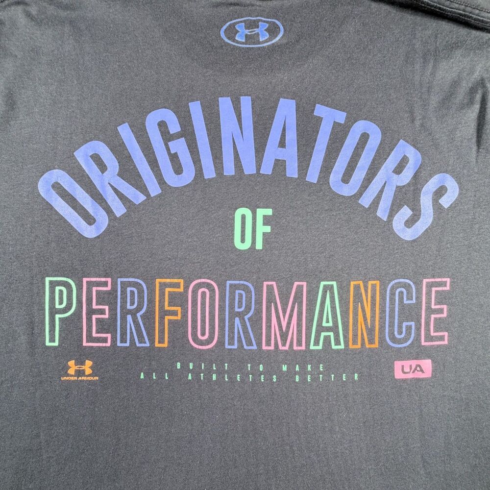 UnderArmour Multi Color Graphic Spell Out Black Large Men T-Shirt Loose HeatGear